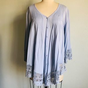 Solitaire Women Dolman Sleeve Lace Blouse Blue XL